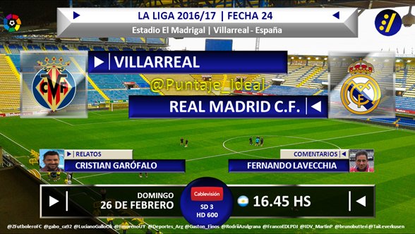 #LaLigaxCV | #Villarreal vs. #RealMadridCF
Relata: <a href="/gatogarofalo/">cristian garofalo</a> | Comenta: <a href="/Ferlavecchia/">Fernando Lavecchia</a>
@CableFibertel | #LaLiga🇪🇸
Dale RT