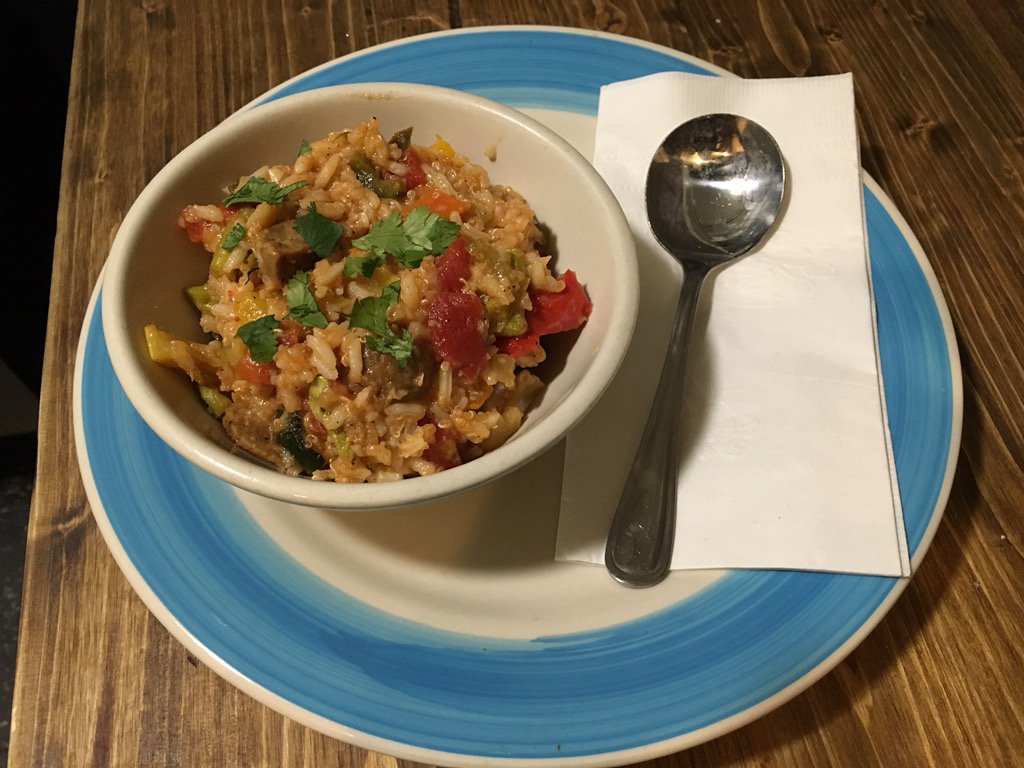 TheAtticonAdams's tweet photo. Veggie Jambalaya (a vegan version of the classic)! Wash it all down with a Jumbo Hurricane! https://t.co/VaYN1rqpmw