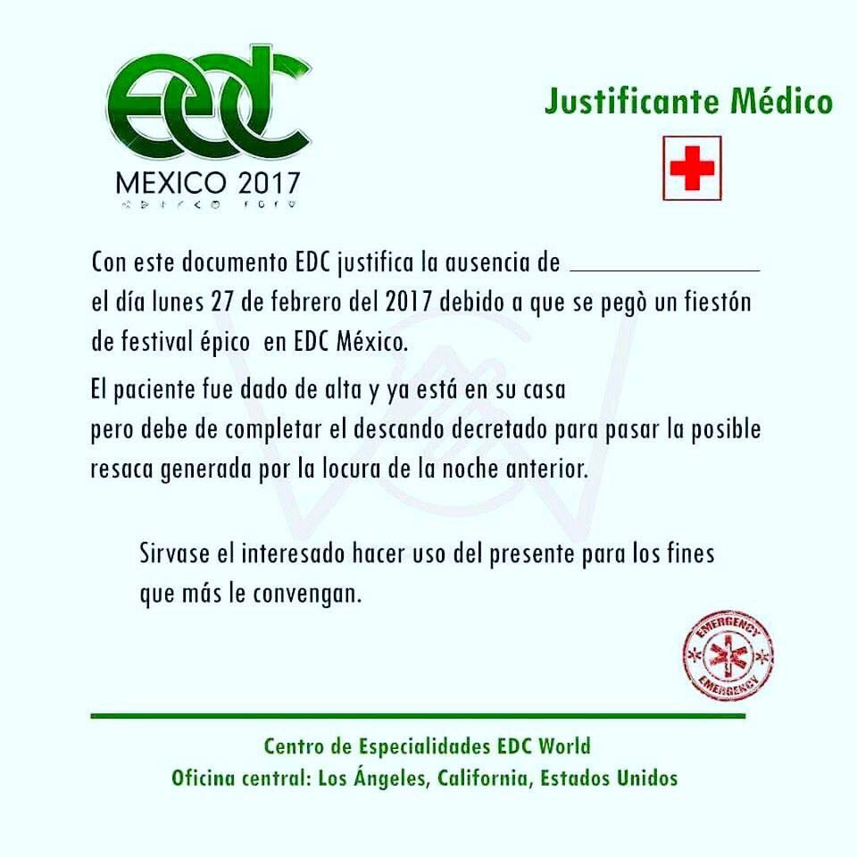 Mexico EDM on Twitter "Les compartimos este justificante médico para todos los que falten a su
