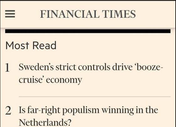 A story on alcohol state monopoly in #Sweden made by our members reached <a href="/FT/">Financial Times</a> #1 Most Read on Friday ft.com/content/6040e4… RT <a href="/davidgcrouch/">David Crouch</a>