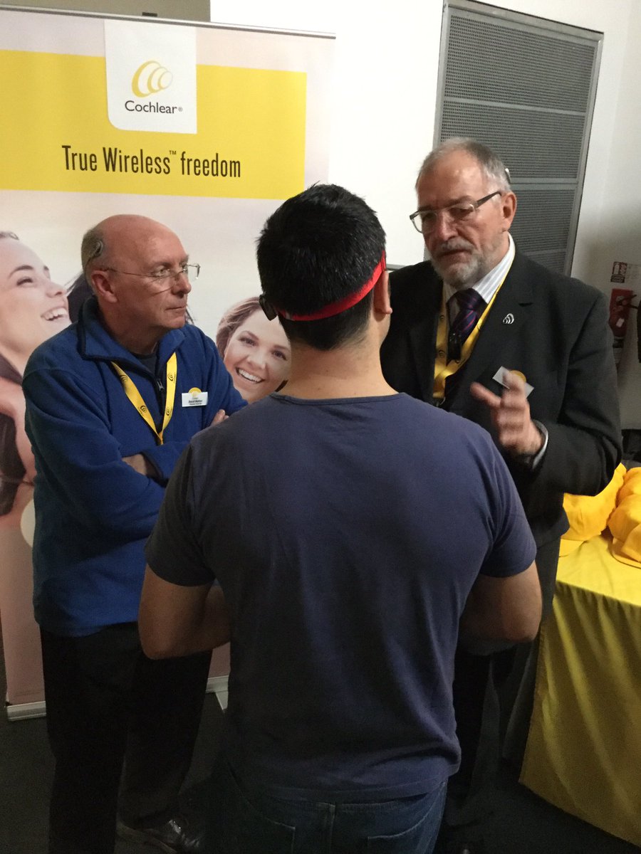 CochlearUK's tweet photo. #CochlearVolunteers speaking to a candidate, who tried out the #Baha5 Power softband #Cochlear2017 https://t.co/ls45PgqyEC