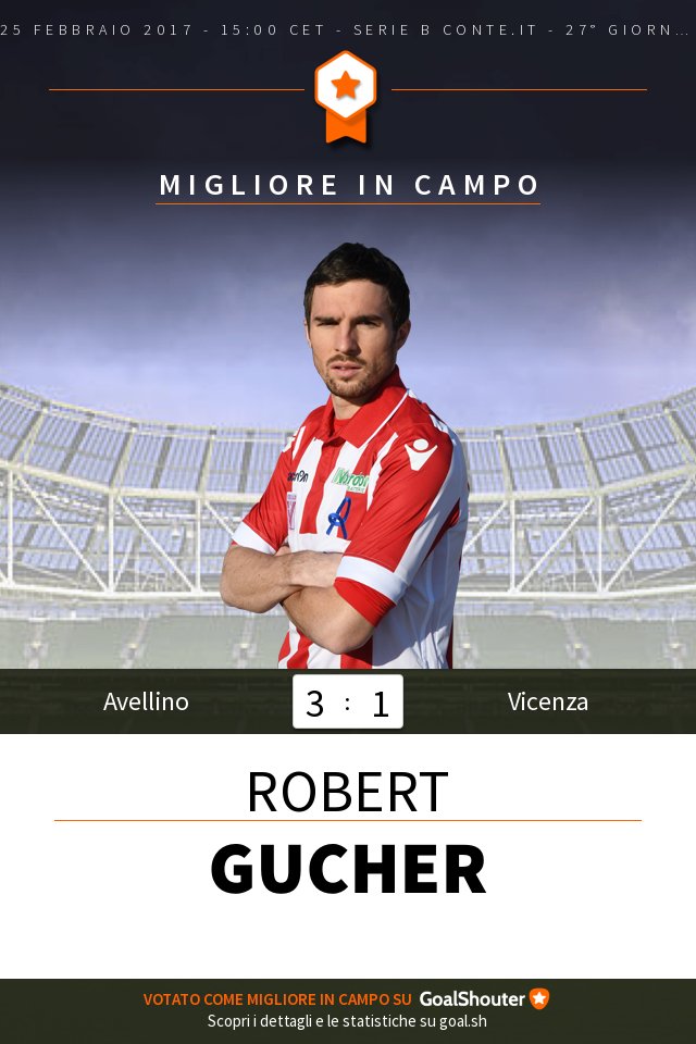 LRVicenza's tweet photo. #AveVic 3-1: Il migliore in campo è: Gucher https://t.co/UyfXle9aEH