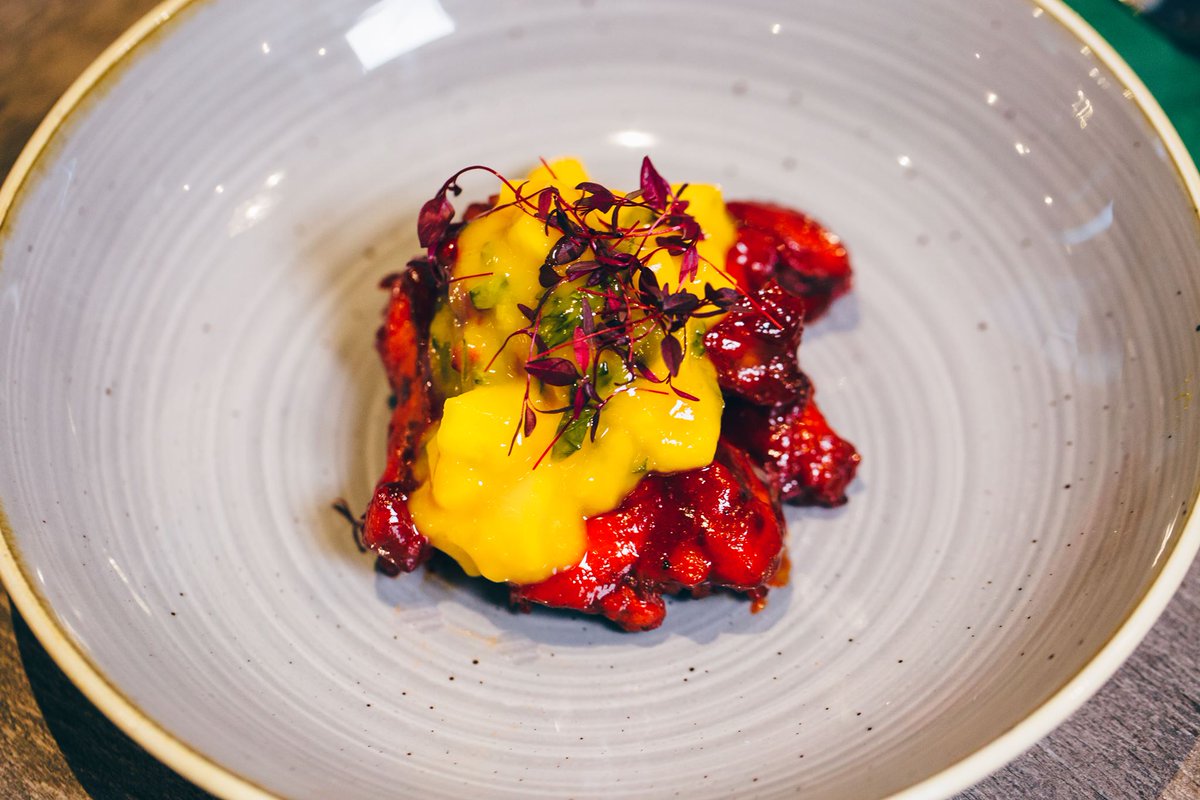 Chicken Chaat in a Dalwhinnie Sweet &amp; Sourglaze served with Mango and Pineapple Salsa 🍽️👌