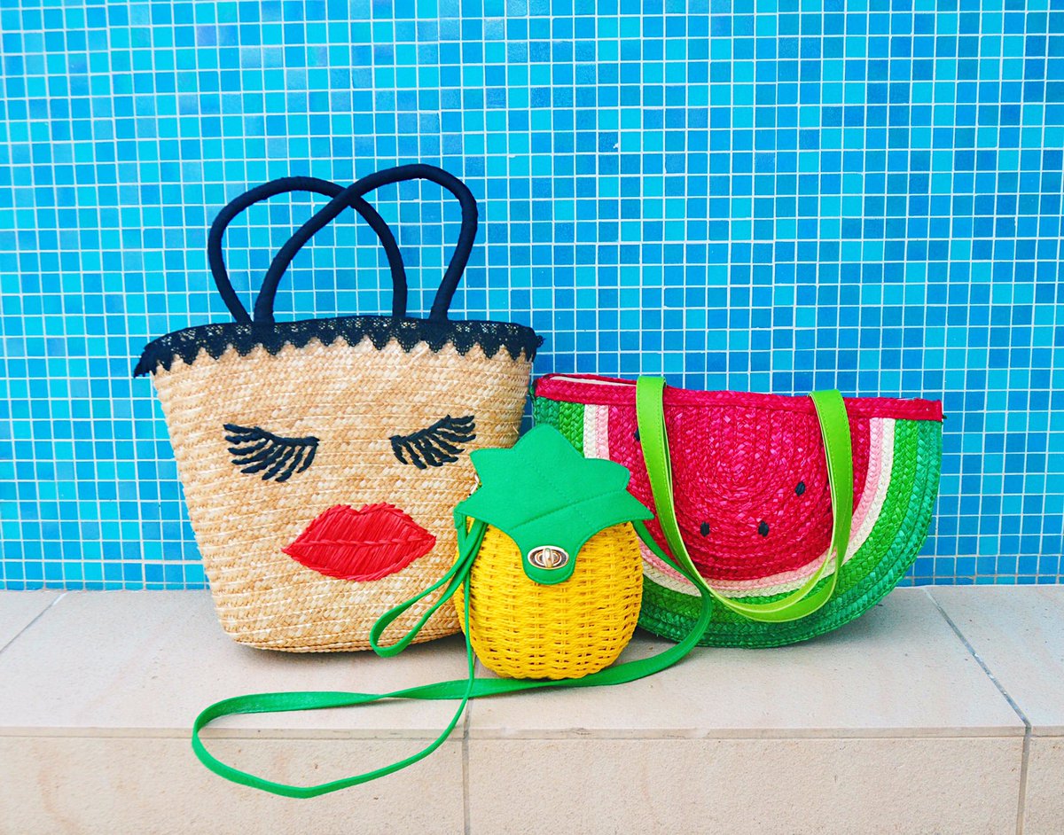 GibbonsCo's tweet photo. The gang's all here! 👄🍍🍉 Cup Match and Carnival must haves. #Tropical #StrawBags #Fruity #Bermuda #SummerReady https://t.co/oSMhrvfeOO