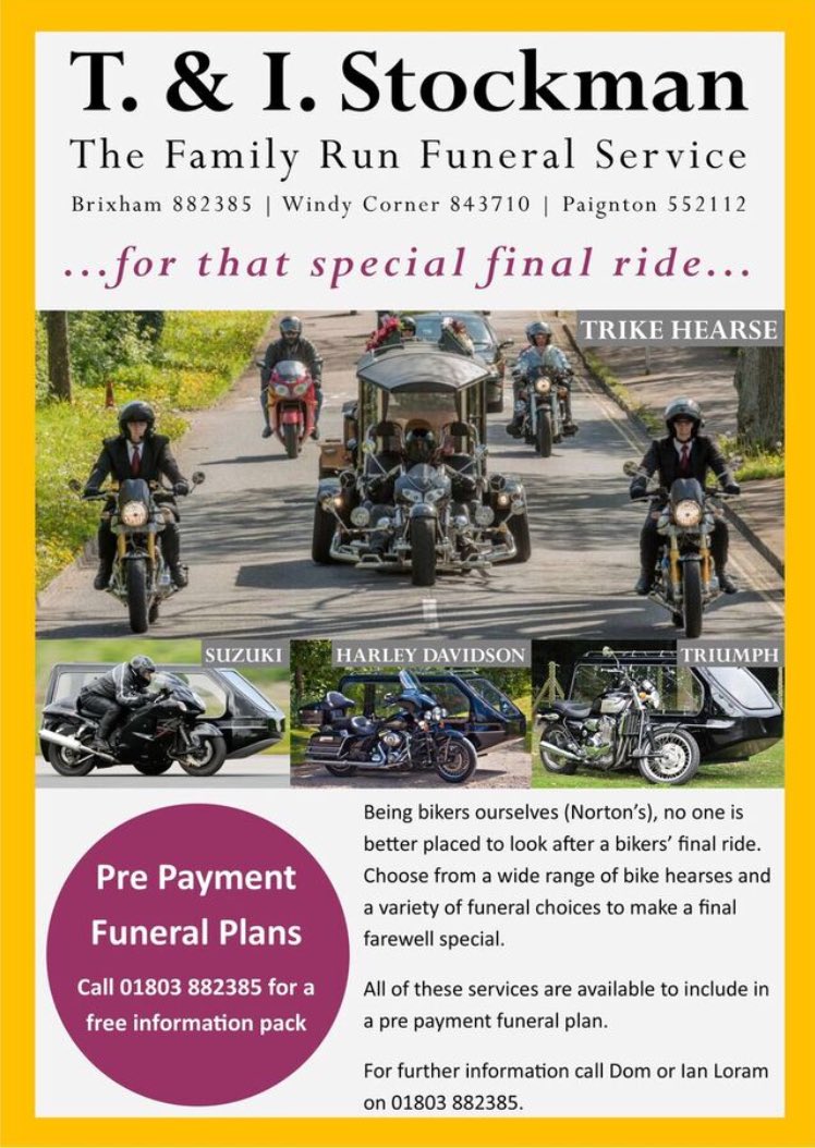 Specialist motorbike hearses available to make a bikers funeral that extra bit special. Available in a pre payment funeral plan too #bikers