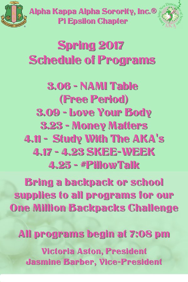 AKAPiEpsilon's tweet photo. List of events for March &amp; April. Visit https://t.co/jM2c5Tvtlm for more information! #AKA1908 #AKANAR #AKAPiEpsilon #AKAUG #FLOURISH https://t.co/L7WqfLtRlH