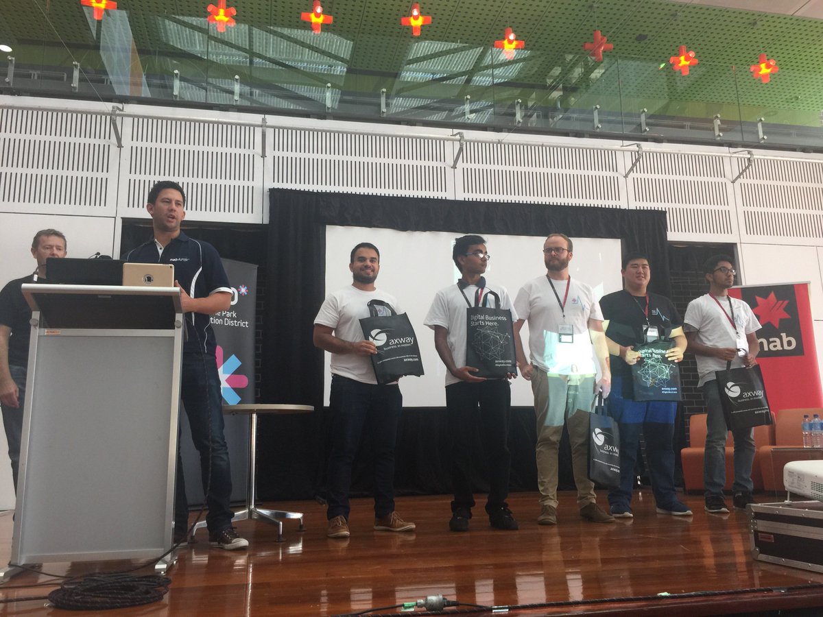 onewhite's tweet photo. Spot prize winners! #Axway #Hackathon #nabAPI #MPID @nab @Macquarie_Uni https://t.co/sgpz16JEGT