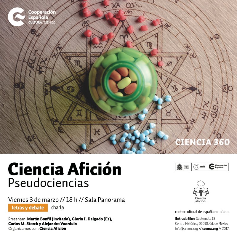 recemxac's tweet photo. Acompaña a los integrantes de Ciencia Afición en su charla con Martín Bonfil sobre pseudociencias. #RECEMX #CCEMX https://t.co/vkxFm8pfWd