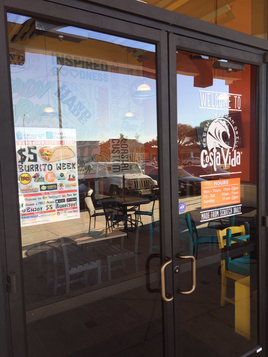 GCM_GNV's tweet photo. Stop by Costa Vida and get a great burrito for only $5! Burrito Week ends tomorrow so don't wait! #BurritoWeek #ItsLikeMoney! https://t.co/wyEqIDswyx