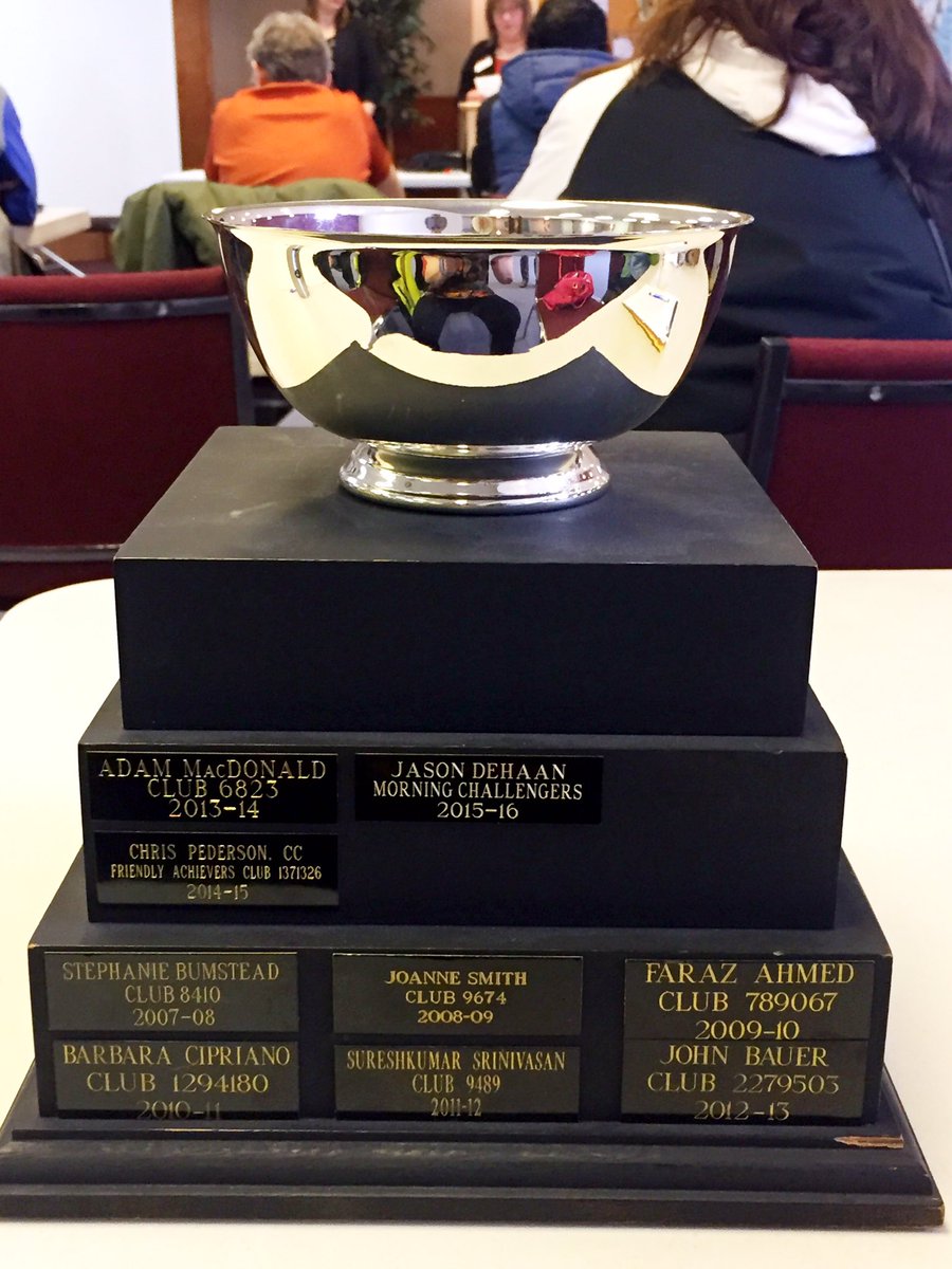 MCTM5066's tweet photo. What a beautiful trophy Morning Challenger #Toastmaster @Jason_Dehaan received for 2015-16 'Rookie of the Year' Most deserving! #Shpk https://t.co/qDodzDfCHz