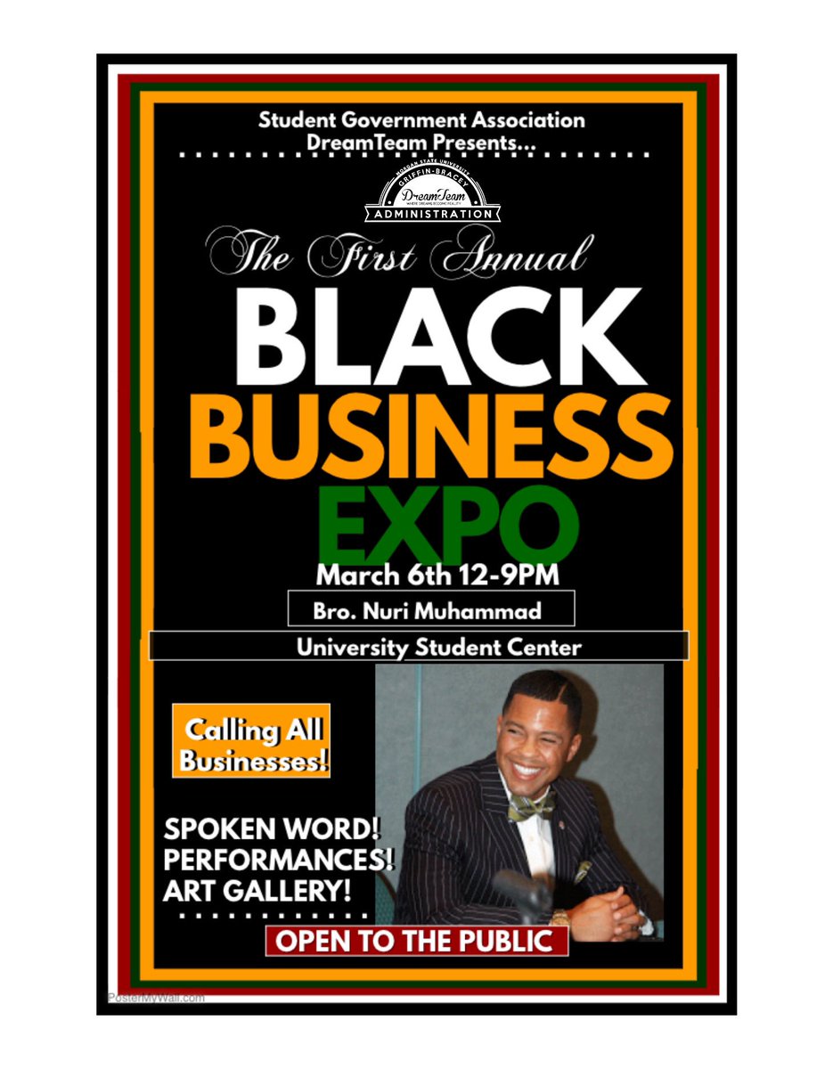 DreamTeamMsu_'s tweet photo. Black Business Expo ft. Brother Nuri Muhammad, 3/6/17 12-9pm. There will be spoken word🎙, performances 🎭and an art gallery🖼. See you there! https://t.co/QRBJ4IoWux