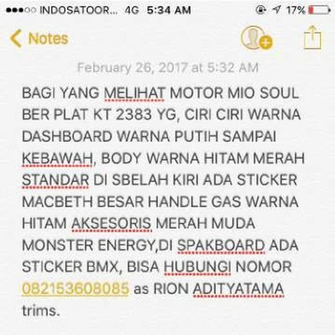 BalikpapanTL's tweet photo. #TLInfo Mohon bantuan jika ada yag melihat Motor bisa hubungi cp di pic https://t.co/pFl9ABIWdF