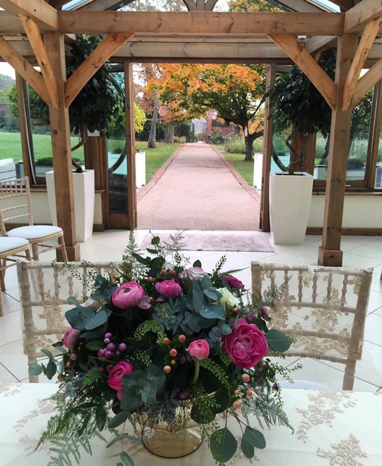 Incredible view down an autumn aisle.  Flowers by @lukeandlottie17 and vintage lace and table decor by <a href="/Medit_Occasions/">Venue Stylists</a>