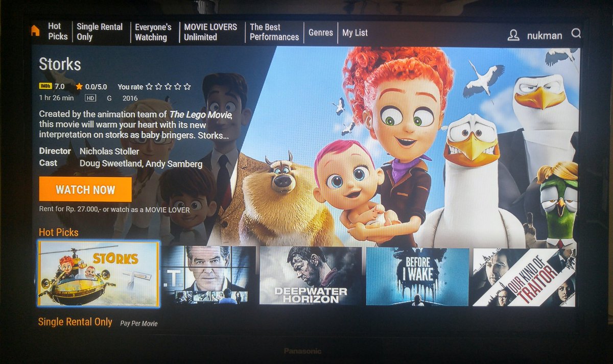Di rumah, sekeluarga nonton Stork di #CatchPlay  cuma Rp 27.000 langsung dibayar pakai #Indihome, nanti muncul di tagihan.