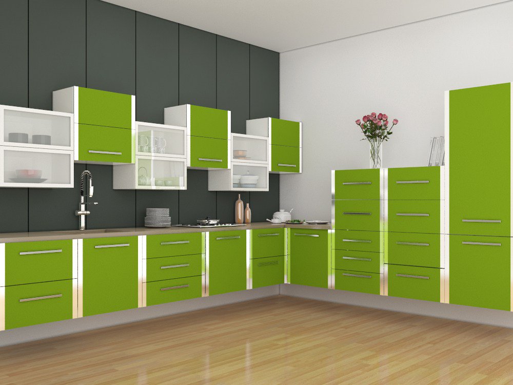 kitzine's tweet photo. Hanging Green Contemporary L shaped Modular Kitchen Design for Indian Homes https://t.co/vNqKtzgad3 https://t.co/TV7TOUBXXG