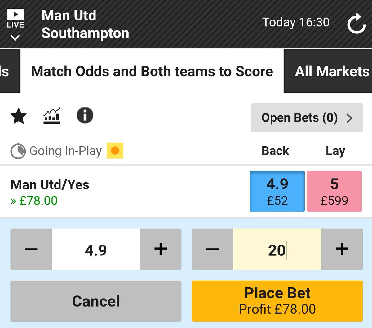 EmpireSportTips's tweet image. Like look of man u win btts as a single. Betfair Exchange odds very generous at 4.9! Should be goals in this game. Btts on its own has value