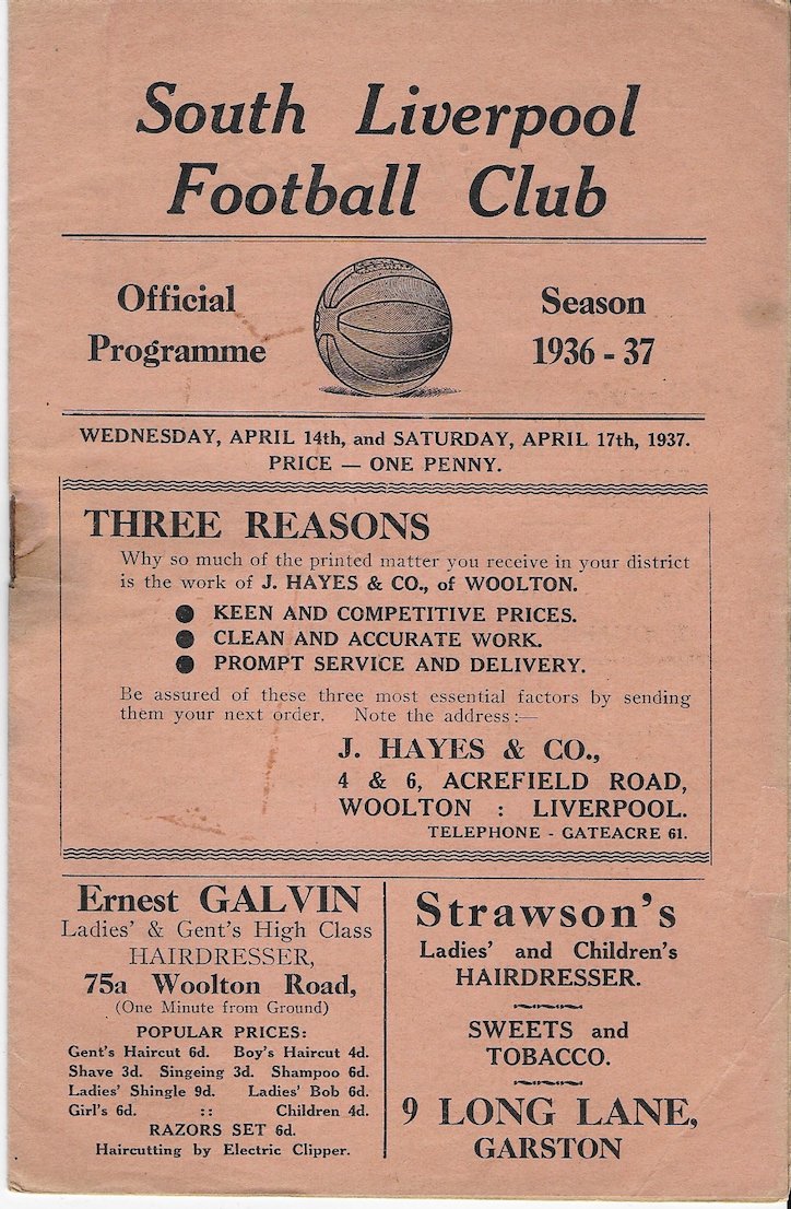 Soccerama1's tweet image. #SouthLiverpool programme 1936-37, a double edition for the matches involving #Clitheroe and #AccringtonStanley. (Soccerama collection).