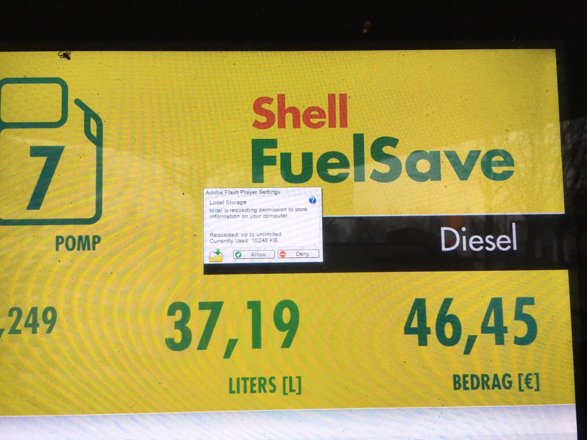 markloman's tweet photo. Poured some fuel in my hybrid car this morning. Apparently the gas station is powered by Adobe Flash #OccupyFlash https://t.co/S0ek0FbbKR
