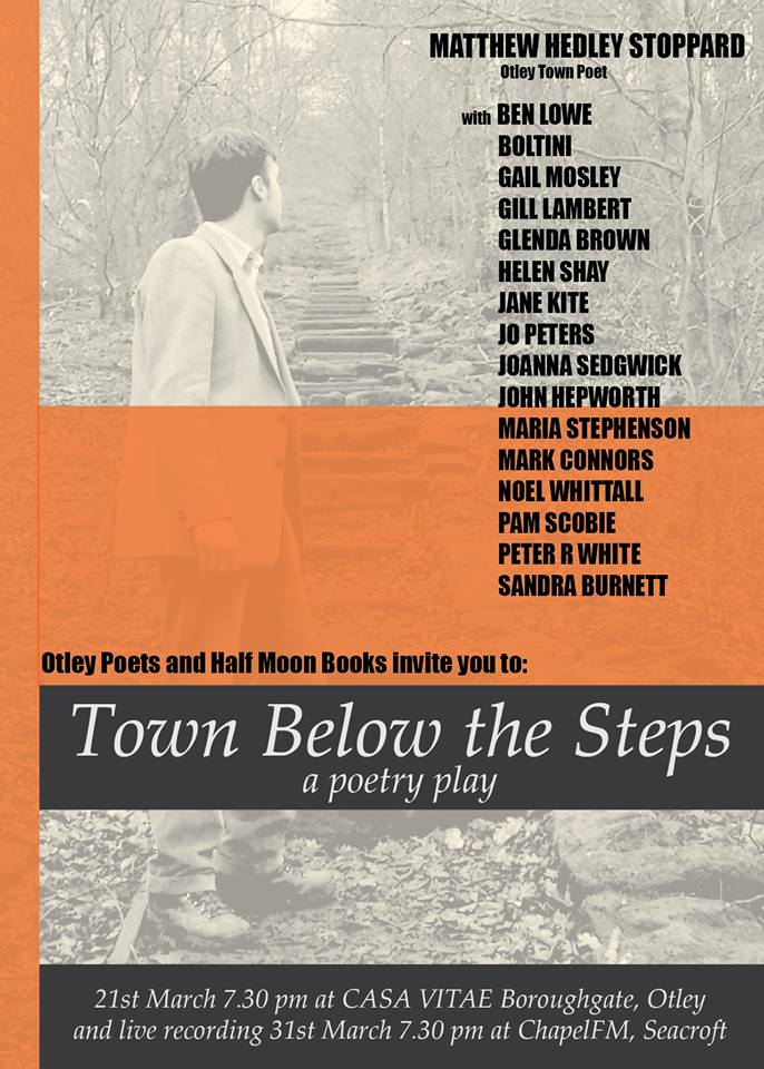 halfmoonmark's tweet image. Half Moon Books - Coming soon: Town Below the Steps - a play by Matthew Hedley Stoppard and 16 local poets.  See us. Hear us. Read us.