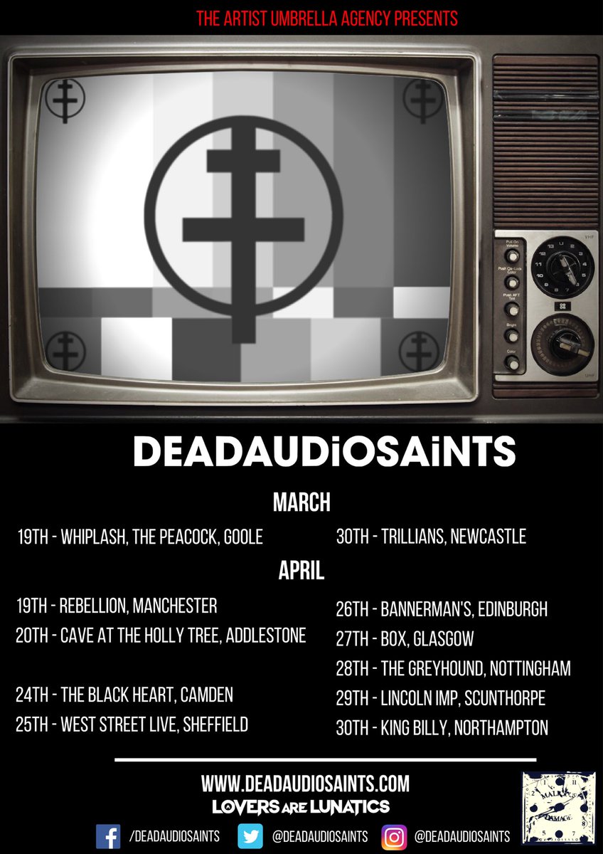 DeadAudioSaints's tweet photo. โ TOUR NEWSโ
#Deadaudiosaints #Alternative #Music #NewMusic #BBCIntroducing #LoversAreLunatics #MaliciousDamage #Fashion #Tour #nowplaying https://t.co/5yyQrpQqsc