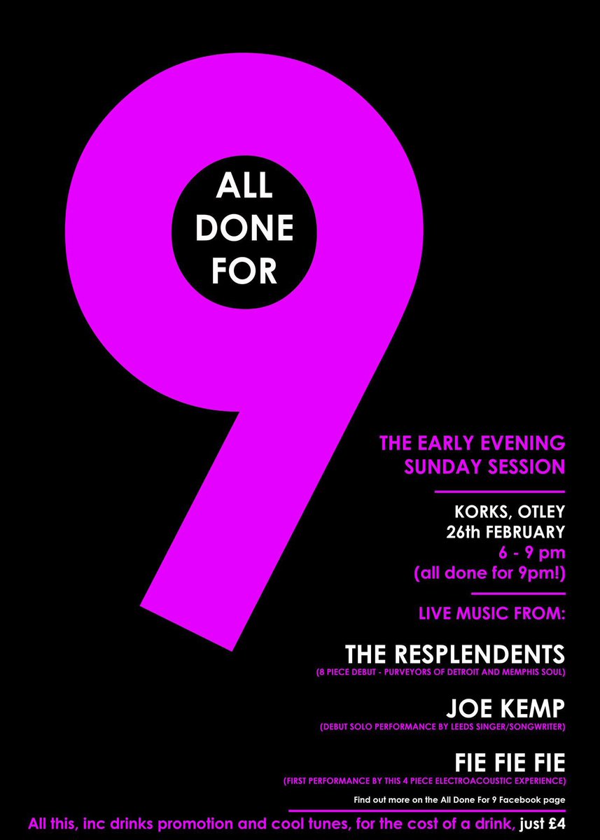 Tonight! 👏 #livemusic #Otley <a href="/KorksWineBar/">Korks Wine Bar</a> 6pm THREE great acts <a href="/FieFieFie1/">Fie! Fie! Fie!</a> #JoeKemp #TheResplendents see you there <a href="/OtleyBID/">OtleyBID</a> <a href="/ArtsOtley/">Otley Arts Scene</a>