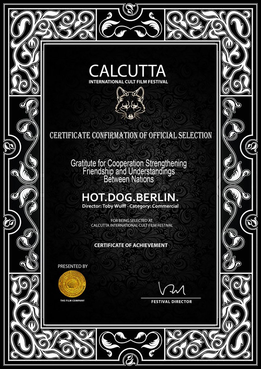tobywulffberlin's tweet photo. #Happy being selected for the Calcutta Cult Film Festival @hlccicff with my commercial Hot Dog Berlin.#oficialselection #award #filmfestival https://t.co/UkxnTum69b