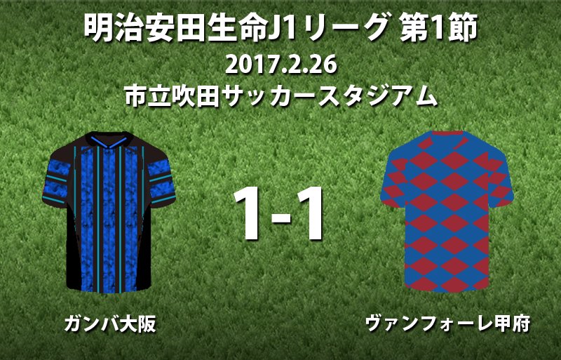 ট ইট র 超ワールドサッカー 結果ニュース ホーム開幕戦のg大阪 今野の劇的弾で甲府とドロースタート J1 ガンバ大阪 1 1 ヴァンフォーレ甲府 G大阪 今野泰幸 後46 甲府 松橋優 後10 T Co Nisloybhg4 Gambaosaka Ventforet T