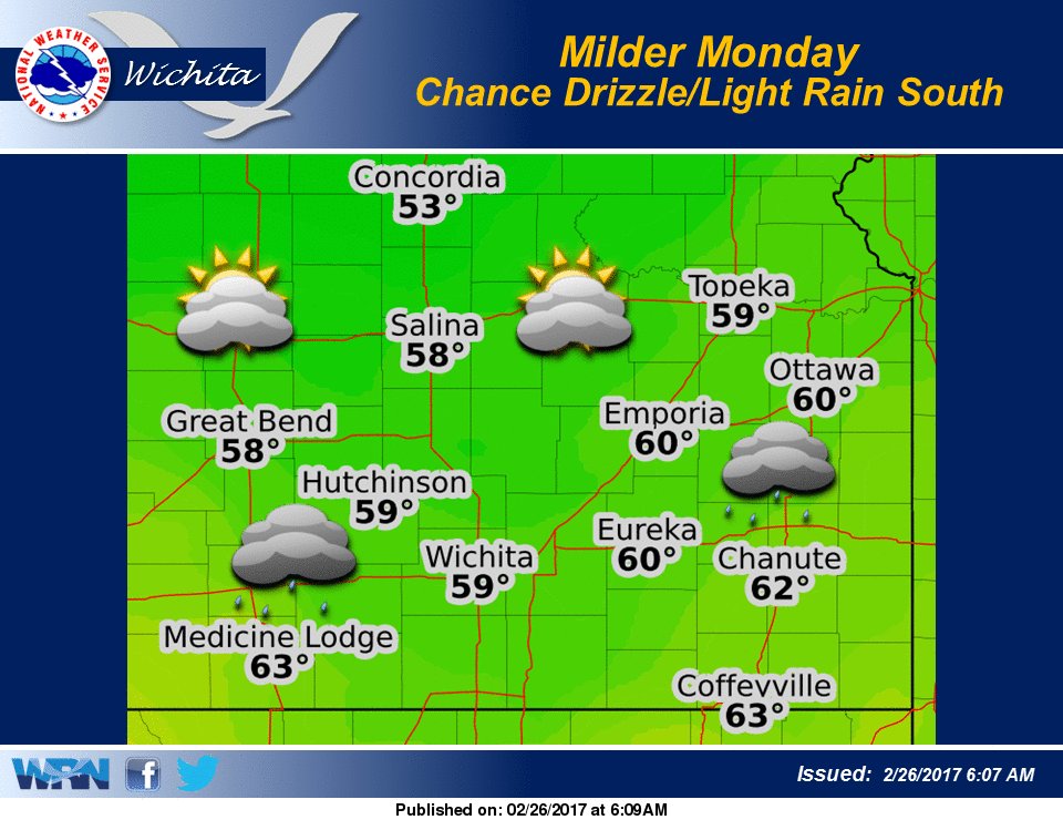 NWS Wichita on Twitter "Milder temperatures for Monday. Chance of