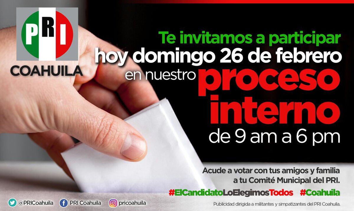 mrikelme's tweet photo. Hoy es el gran día familia priísta, salgamos a participar en este proceso interno, quiero ser tu candidato, necesito de tu apoyo. #Coahuila https://t.co/l6UUrHPnjB