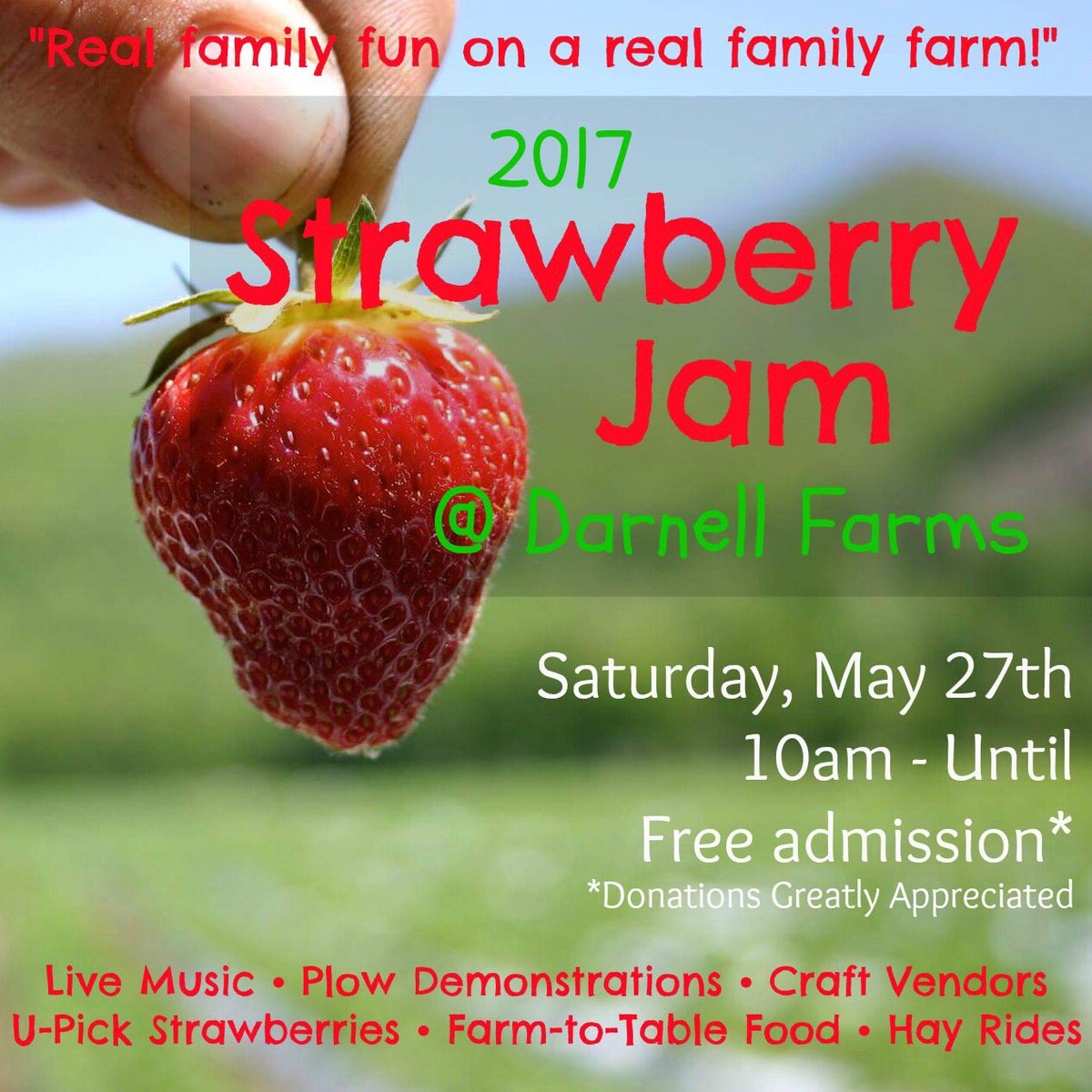 DarnellFarms's tweet photo. Countdown to Strawberry Jam has begun! 🍓 DM us if you're interested in being a vendor or musician. #brysoncity #wnc #wncevents https://t.co/7as03mfOy2