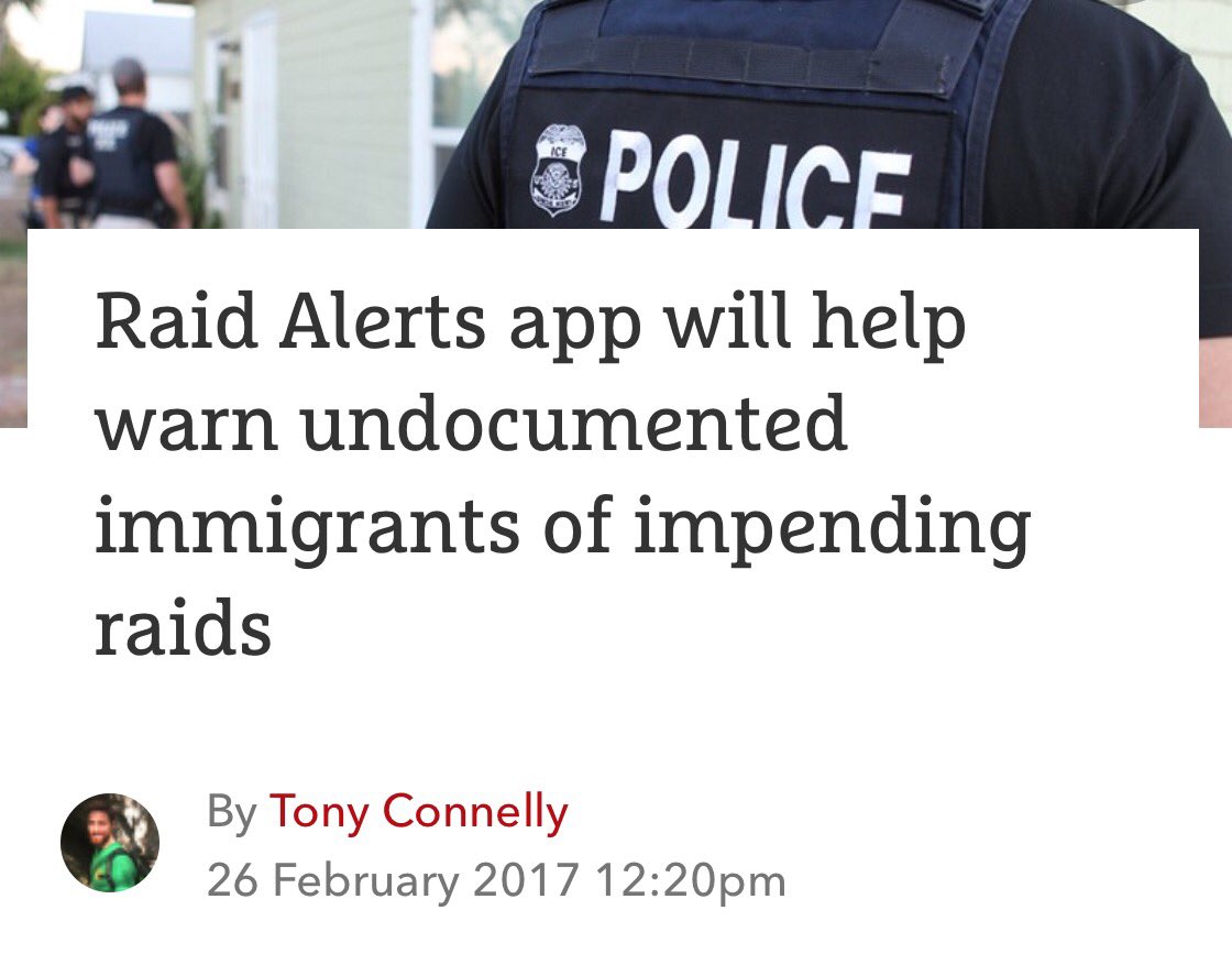 APPtimizeGroup's tweet photo. #TechForGood #RaidAlerts app being developed by @CelsoM3 & @hacktheban to alert immigrants of raids @TheDrum https://t.co/BsLvql5Fld https://t.co/9J92pBs1MM