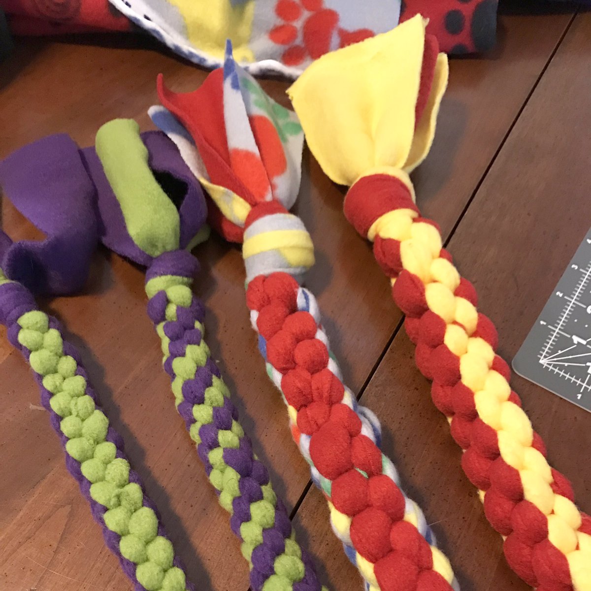 Getting ready for our Day of SCervice craft with a few test runs.  Don't forget to bring 1-2 yards of fleece in multiple colors.