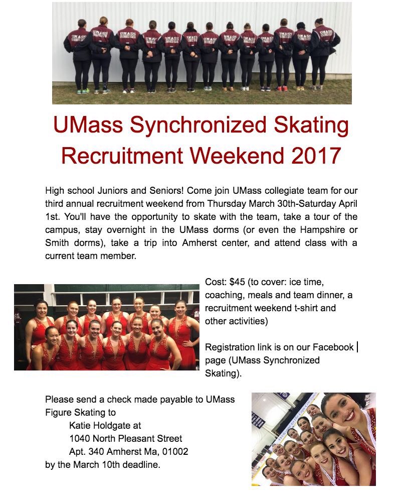 Interested in skating in college? Come check out UMass Synchro's Recruitment Weekend! #collegiatesynchro #recruitment #iceislife #umsst