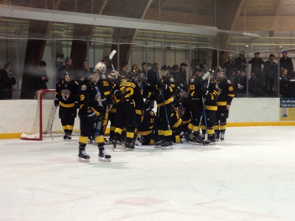 DarrenStevenson's tweet photo. Big day for @WlooWarriors women's hockey winning a playoff series for the 1st time in program history! Warriors beat Western in 3 games #OUA https://t.co/sV9CpYuYep