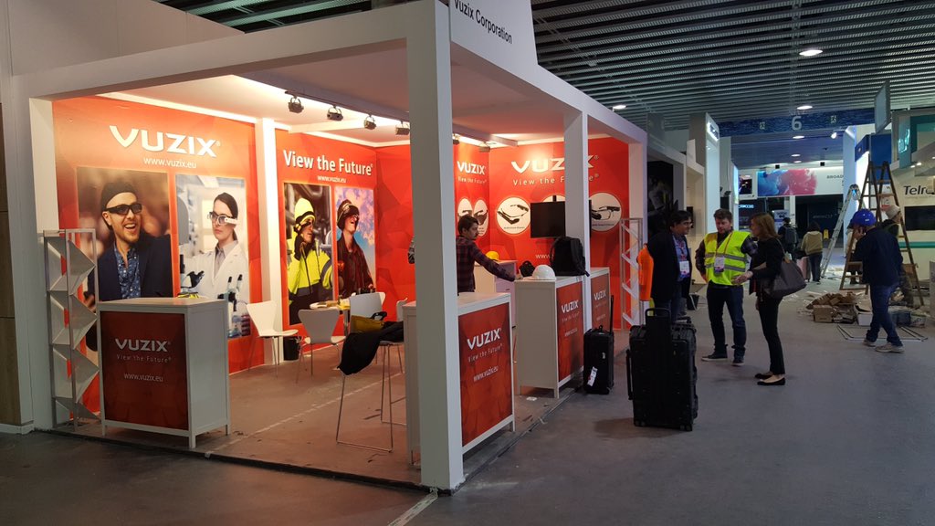 MattMargolis24's tweet photo. Members of the #Vuzix team setting up the booth at #mwc17 @Vuzix $VUZI #viewthefuture @VuzixLance @JordiBoza https://t.co/V5BPi3aZ98
