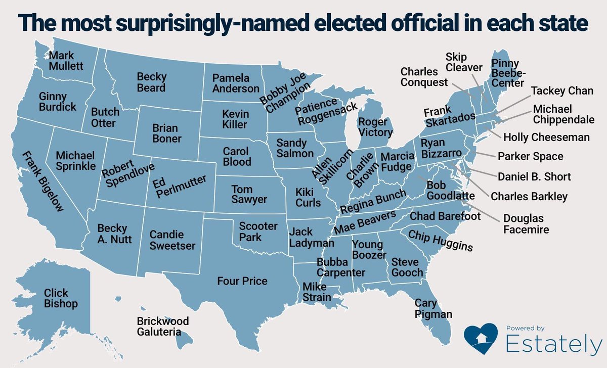 waff48's tweet photo. Hilarious map shows most surprisingly-named elected official in every state. Bama is well represented! #YoungBoozer https://t.co/nSWttdq8qK https://t.co/KUYnTqWWYp
