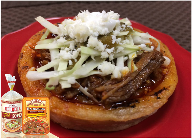 DelRealFoods's tweet image. Heat #sopes and barbacoa according to package instructions, add a layer of #barbaboa &amp;amp; top with cabbage, cheese &amp;amp; salsa. #DeliciouslySimple