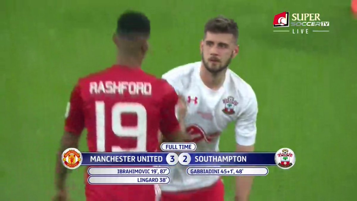 FT Manchester United 3-2 Southampton 
#SuperSoccerTV