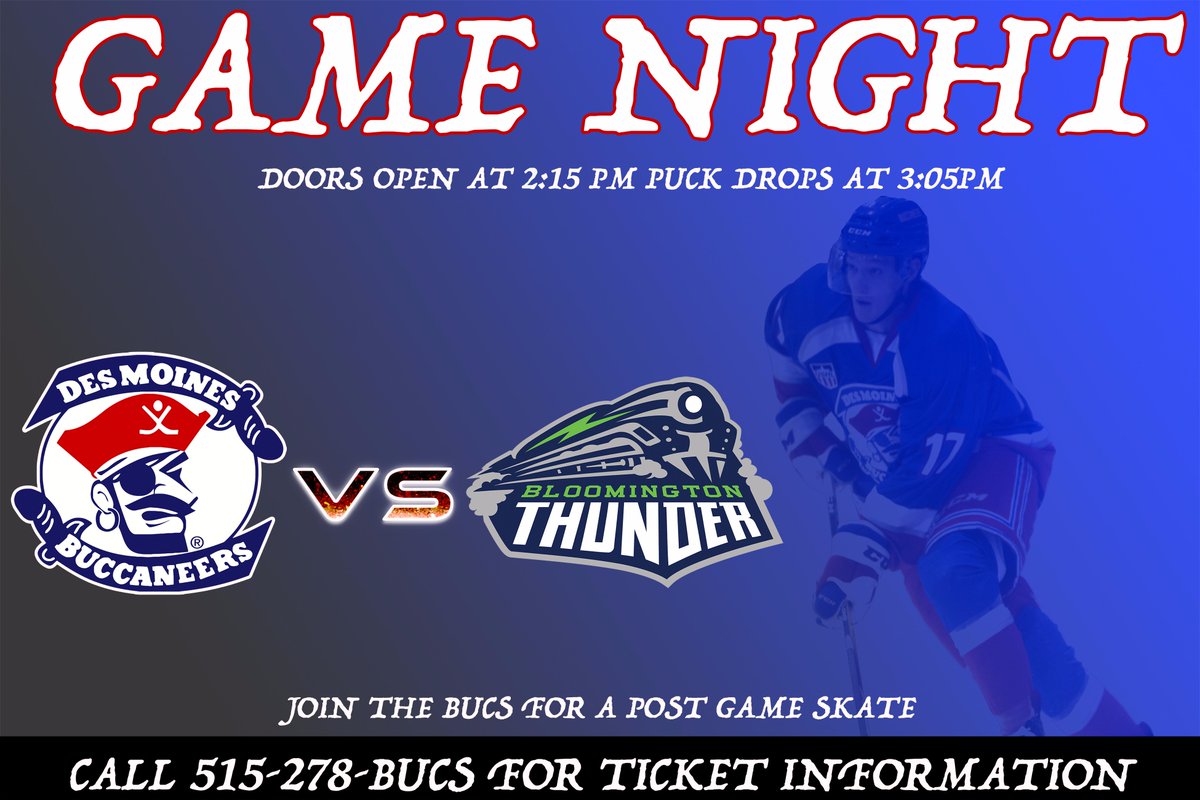 bucshockey's tweet photo. Head over to Buccaneer Arena as @bucshockey host @BLMThunder today at 3:05 PM with a Post Game Skate to follow #BLMvsDM https://t.co/rSePnhx1nX