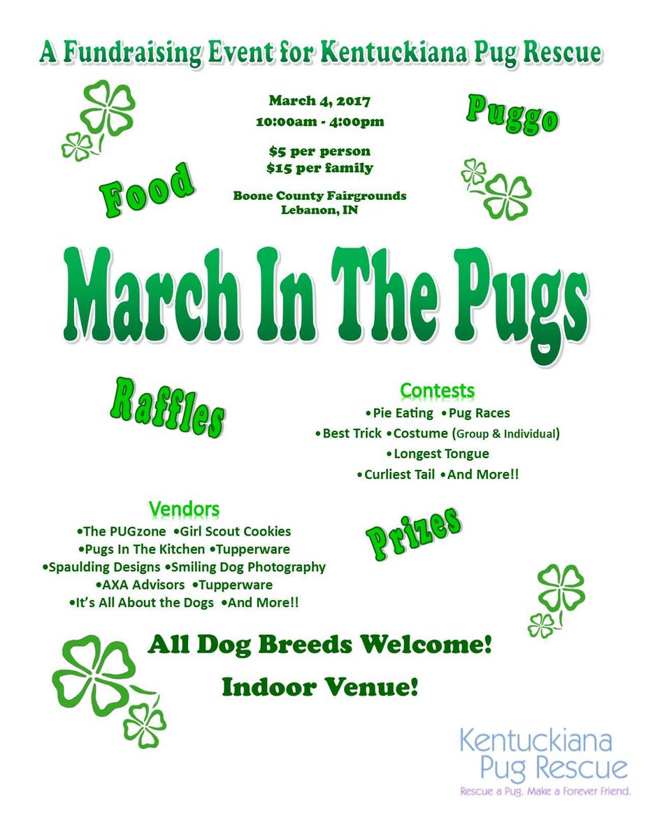 PugKitchen's tweet image. Come see us Saturday at March In The Pugs! All breeds welcome! Contests, games, raffles, shopping, and lots of pugs!