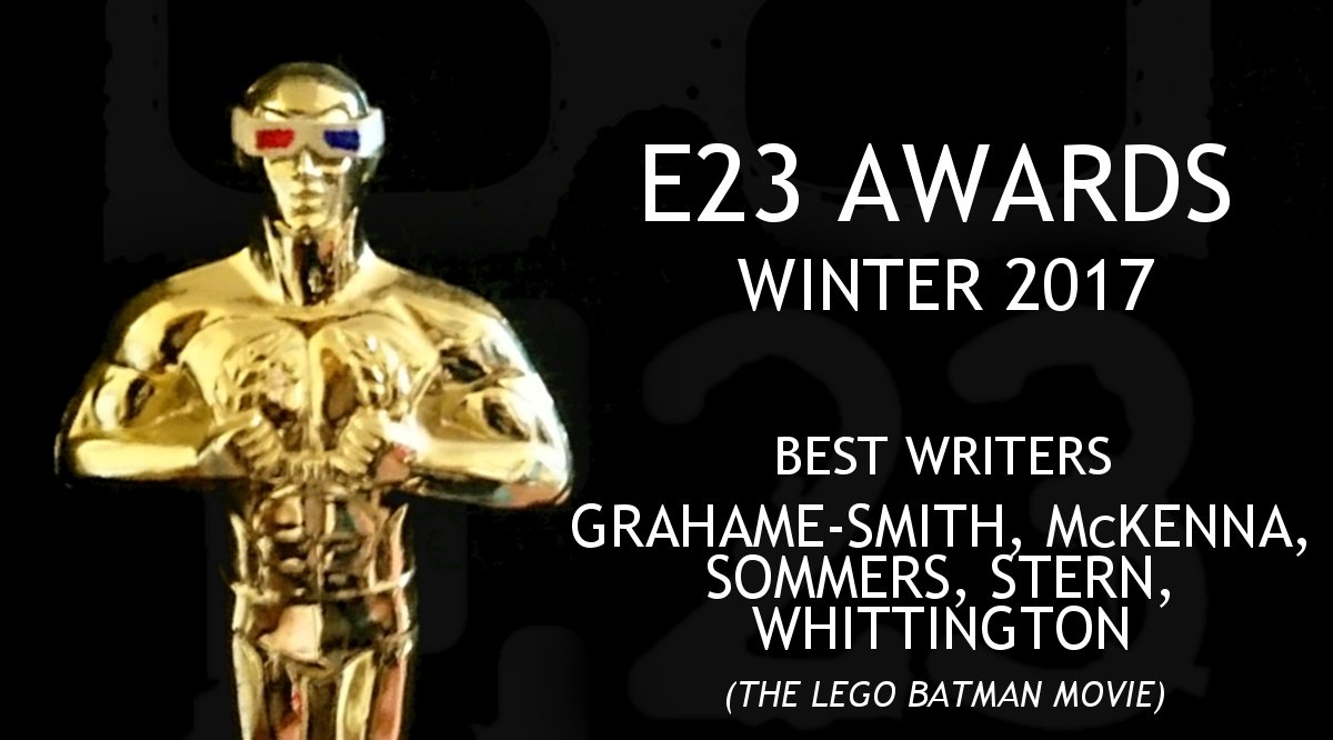 E23films's tweet photo. The E23 Award (Winter 2017) for Best Writers goes to...

Grahame-Smith, McKenna, Sommers, Stern and Whittington! (#TheLEGOBatmanMovie) https://t.co/obXCbt6dRk