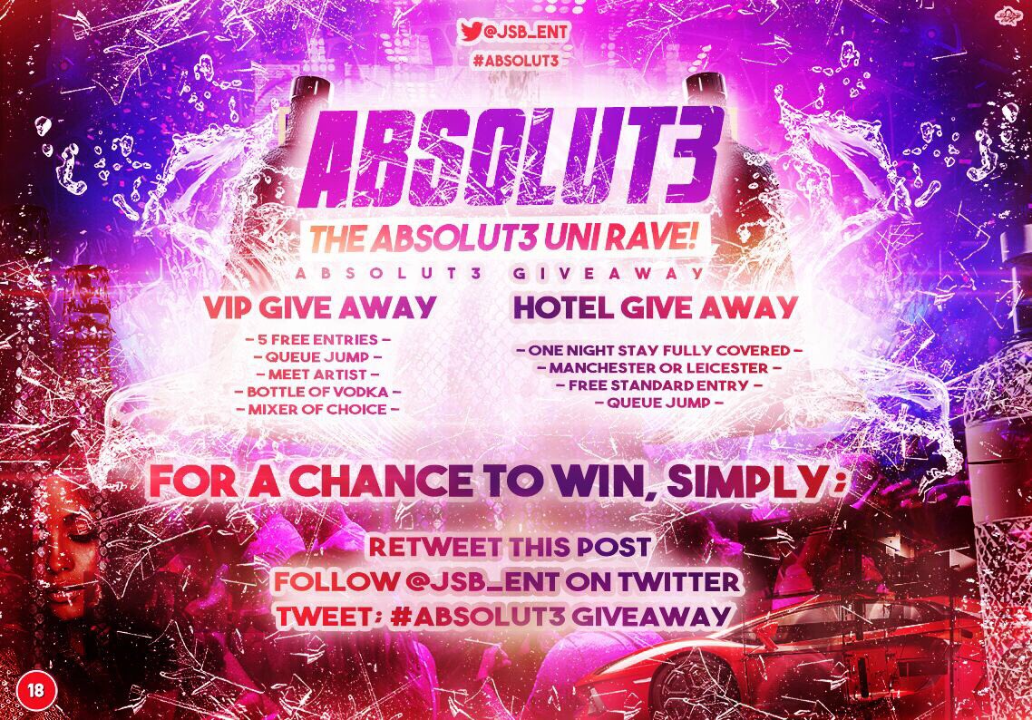 JSB_Ent's tweet photo. 😈 #ABSOLUT3 VIP GIVEAWAY 😈
Retweet, Follow &amp; Tweet For A Chance To Win‼️ https://t.co/KV6yH5Mt7w