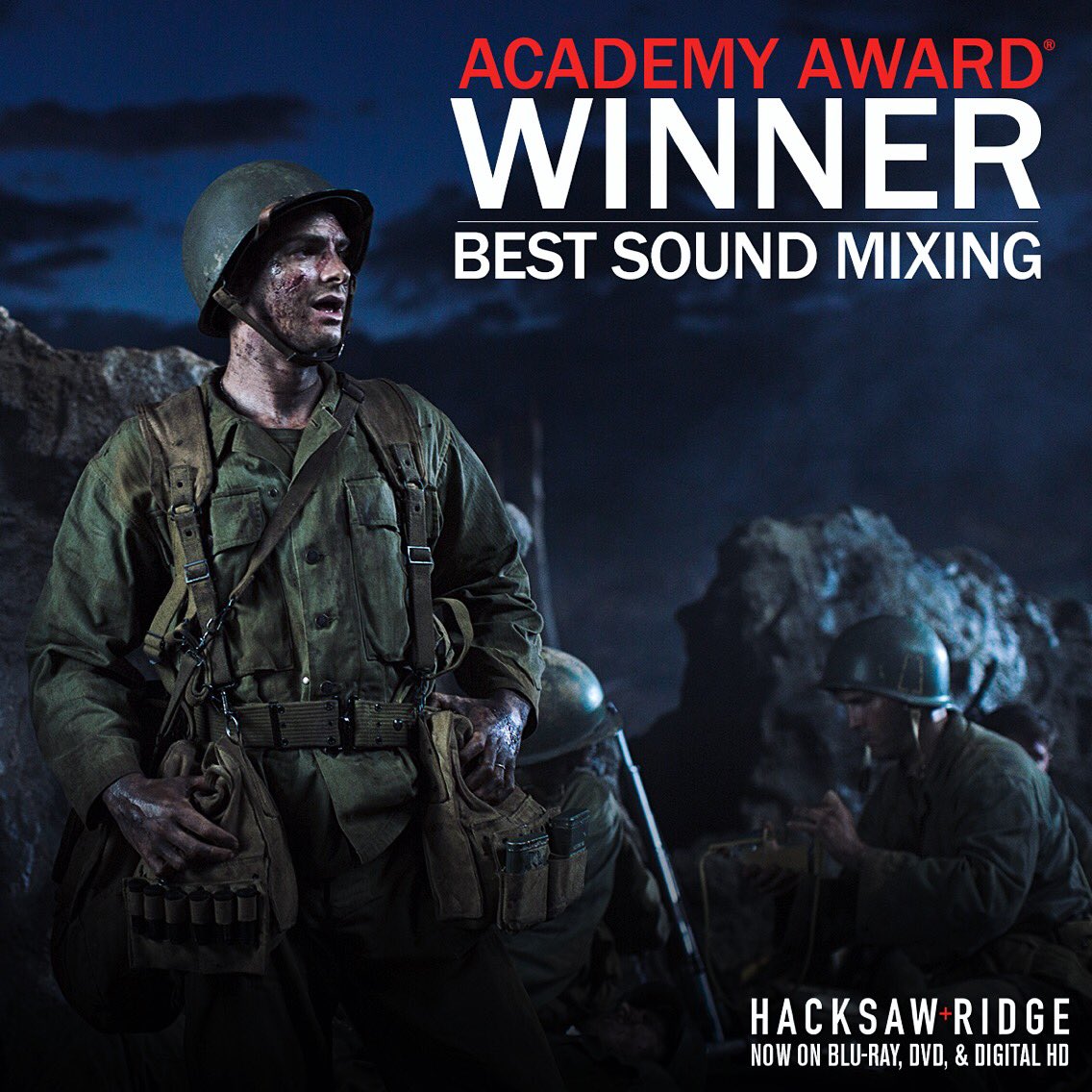 HacksawRidge's tweet photo. Congratulations to #HacksawRidge for winning the Academy Award for Best Sound Mixing! #Oscars https://t.co/FkChwUNr3v