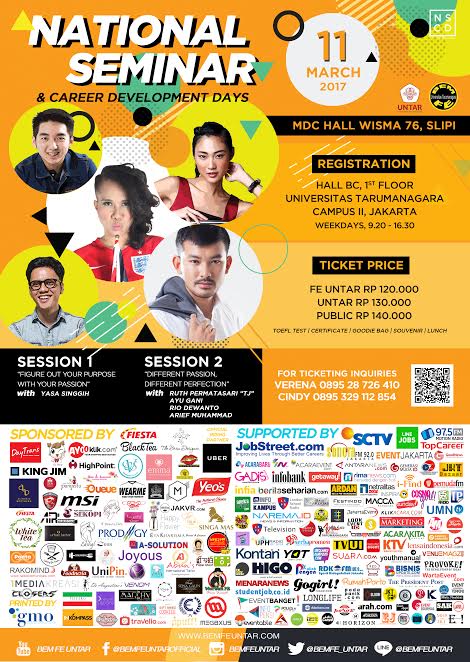 Coming soon in this March 11th, 2017 the most awaited seminar by <a href="/BEMFE_UNTAR/">BEM FE UNTAR</a>

#NSCD2017 with amazing speaker and guest stars. Be ready guys