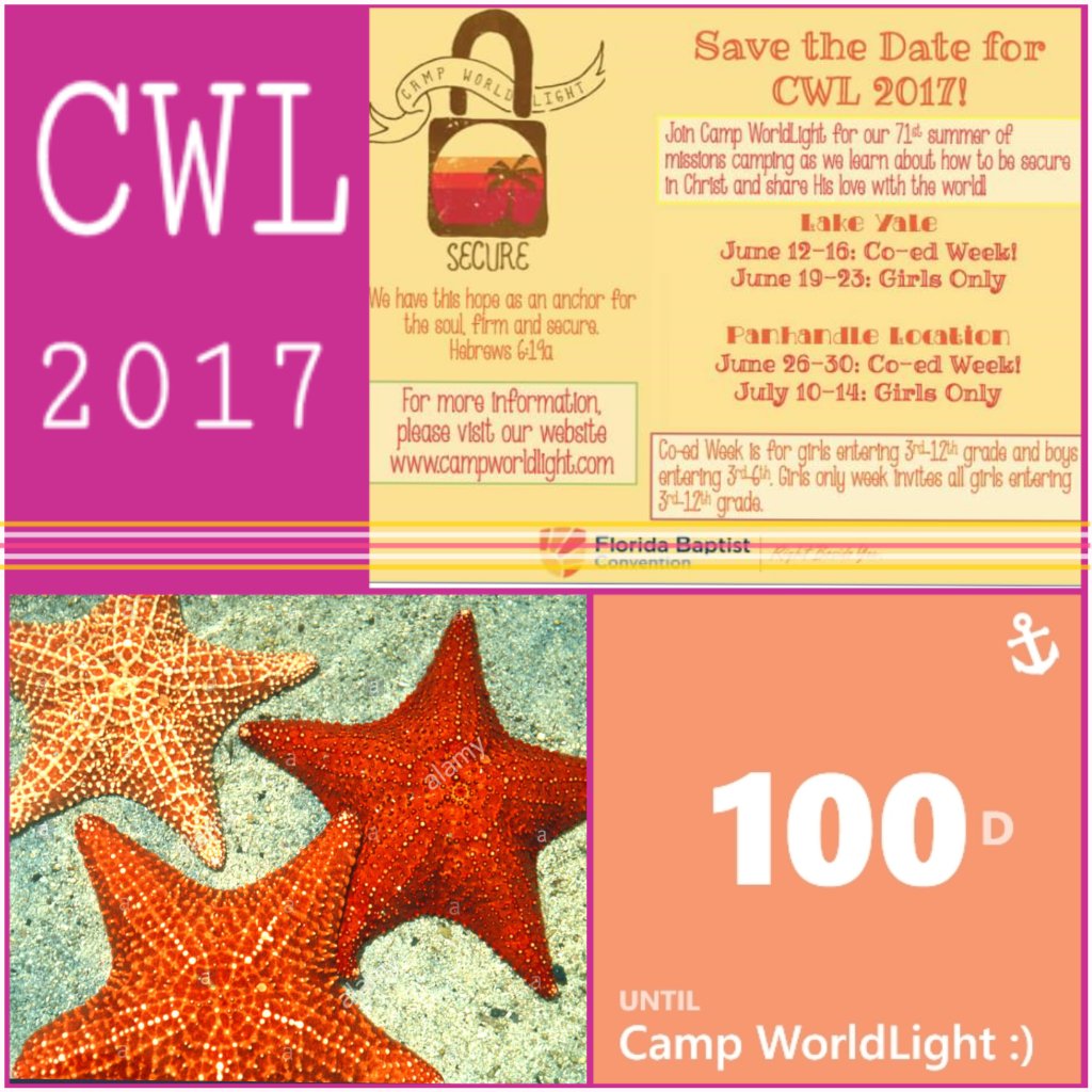 BekahStar3's tweet photo. Camp WorldLight is 100 days away! Don't delay, register today! 🌴 #CWL2017 https://t.co/JOfexe4cBx