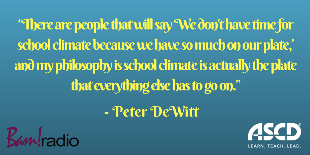 ASCD's tweet image. School climate isn't another thing on the plate -- it is the plate. @PeterMDeWitt explains: bit.ly/2l4iTnl