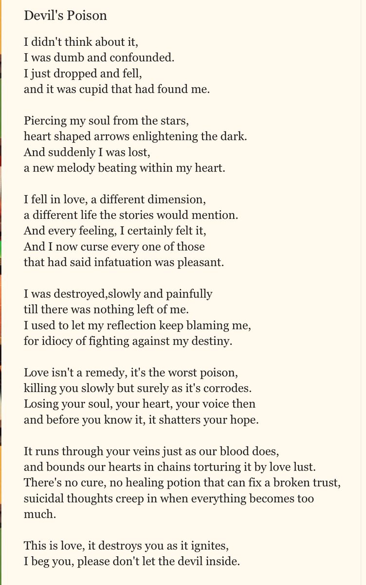ThePoetMaavi's tweet image. NEW POEM
"Devil's Poison"

Please RT, LIKE and share your thoughts below :)
