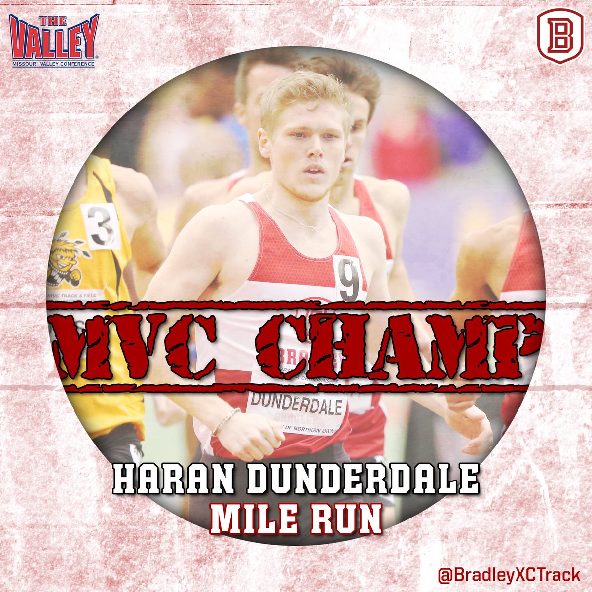 BradleyBraves's tweet photo. Haran Dunderale becomes first member of @BradleyXCTrack men's team to win individual title at MVC Indoor Champ in 34 years, winning mile run https://t.co/FBPiFAHJI4