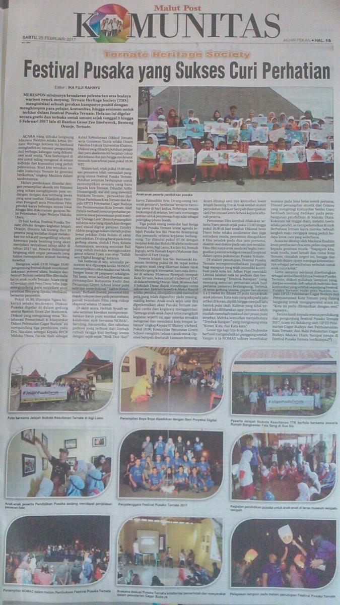 #FestivalPusakaTernate yang SuksesCuriPerhatian #LestarikanPusakaTernate #SaveTernateHeritage <a href="/pantaupusaka/">Heritage Inventory</a> <a href="/NET_CJ/">NET_CJ</a> <a href="/kompascom/">Kompas.com</a> <a href="/NGIndonesia/">Nat Geo Indonesia</a>