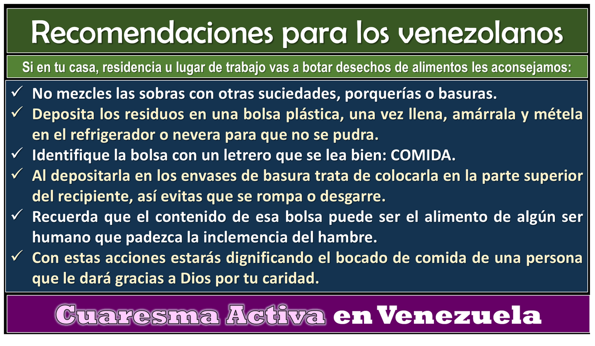 PadreJosePalmar's tweet photo. CUARESMA ACTIVA EN VENEZUELA. Difunde este aviso para que ayudes al que no tiene alimentos y si come de la basura la consuma con dignidad. https://t.co/qzYChziUHt